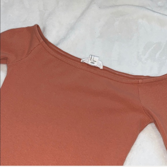 Coral 3/4 Sleeve Ribbed Off Shoulder Bodycon Dress - Picture 8 of 10